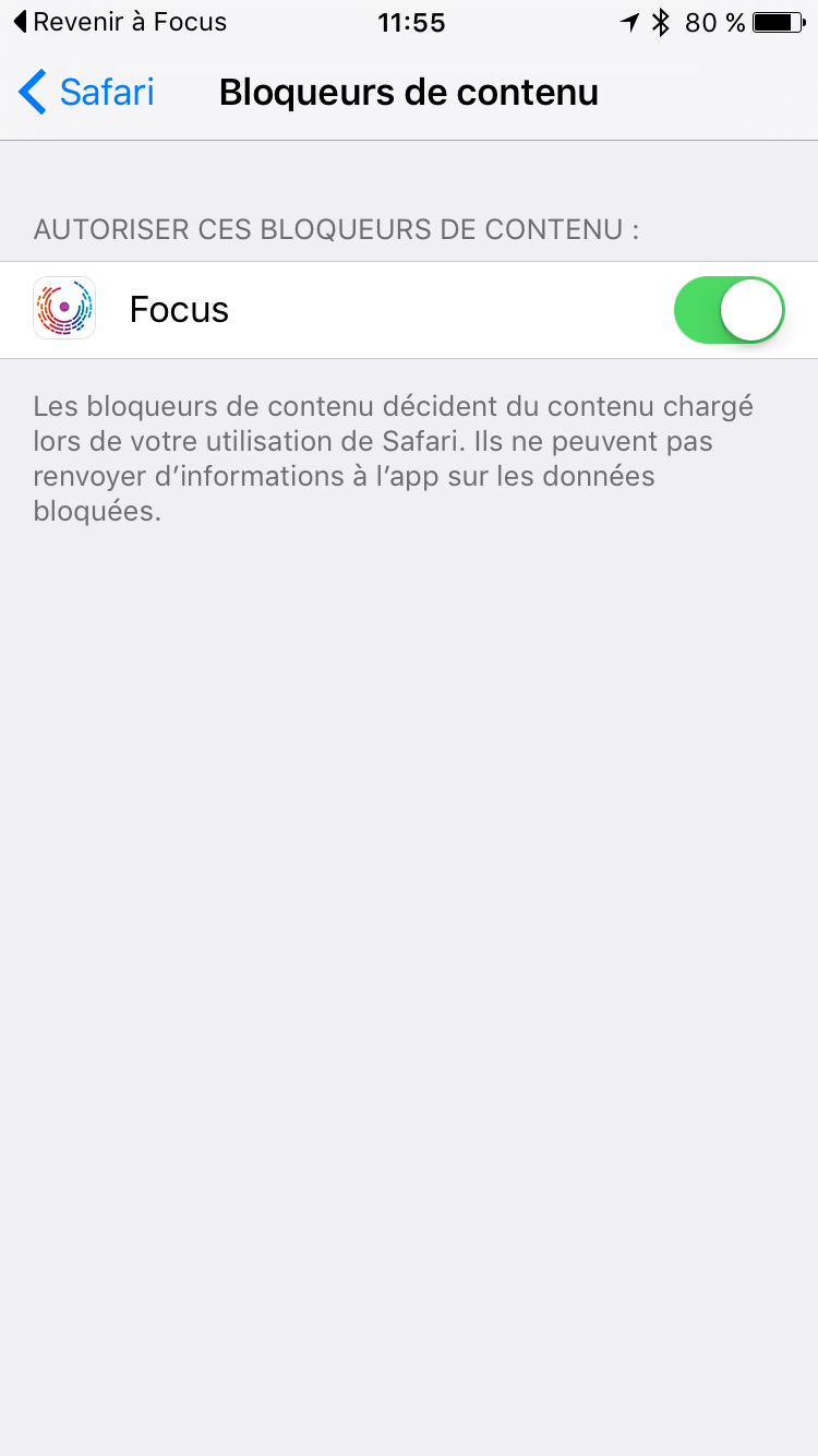 Réglages > Safari > Bloqueurs de contenus